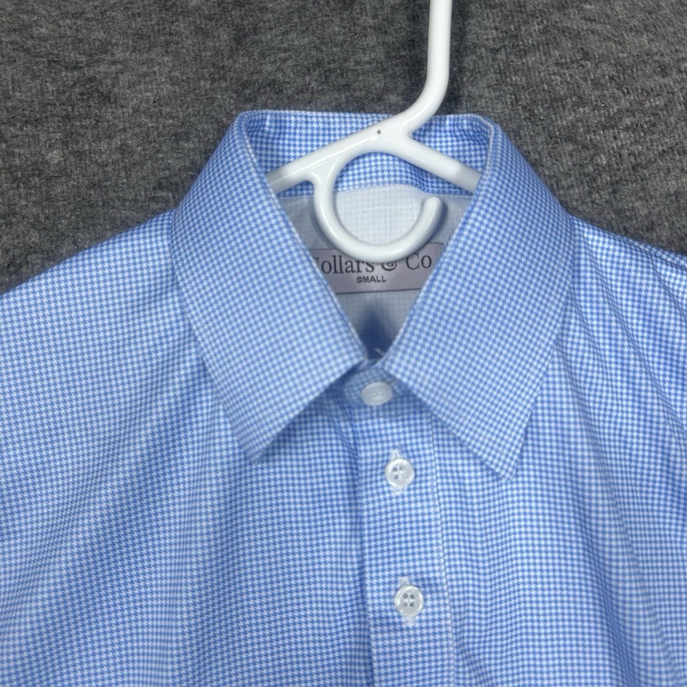 Collars and Co Polo shirt Mens S Light Blue White Houndstooth Point Dress Collar